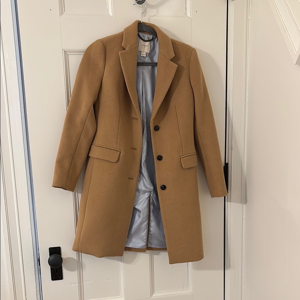 J. Crew Tan Pea Coat with Notched Lapels and Wool Blend